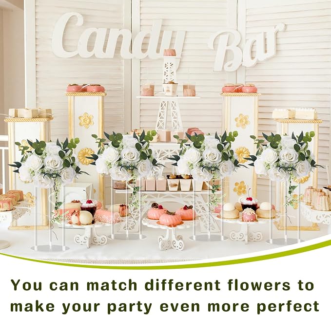 Teenyyou 6 Pcs 12 Inch Tall Acrylic Vase Wedding Centerpieces Clear Flower Stand Acrylic Centerpiece Stand Floral Vase Elegant Display Holder for Wedding Birthday Party Table Decorations