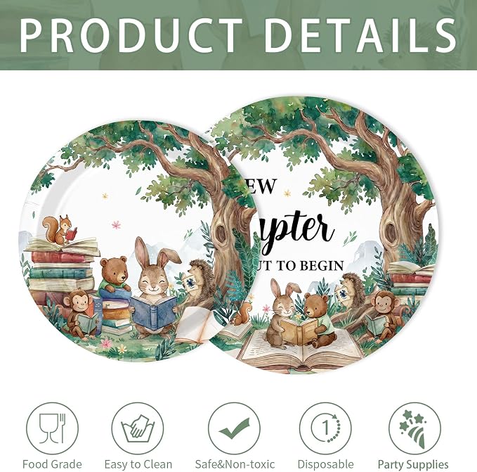 250Pcs Storybook Baby Shower Party Decorations A New Chapter is About to Begin Baby Shower Plates and Napkins Set for Storybook Forest Animal Theme Newborn Celebration Party Supplies Serve 50