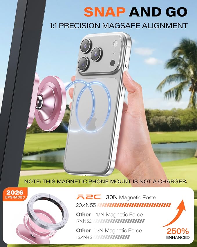 A2C Alloy Magnetic Golf Cart Phone Holder for MagSafe iPhone, Cool Golf Gifts for Female Golfers Her Ladies Women Girls Mom Mother Wife, Romantic Golf Course Accessories Essentials Gadgets (Pink)