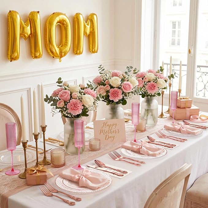 102PCS Rose Gold Plastic Plates - Clear Rose Gold Disposable Plates - Elegant Hammered Plate Include 51PCS 7.5inch Dessert & 51PCS 10.25inch Dinner Plate for Wedding Party Mother’s Day