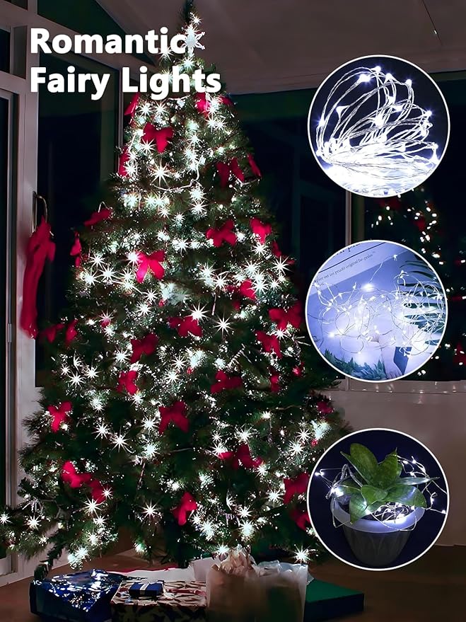 2 PK Each 80 LED 26FT Fairy Lights Battery Operated Remote Timer Cool White | 8 Modes, Bendable & Waterproof Wire, Twinkle String Light for Indoor Outdoor Christmas Tree Centerpieces Garland DIY Decor
