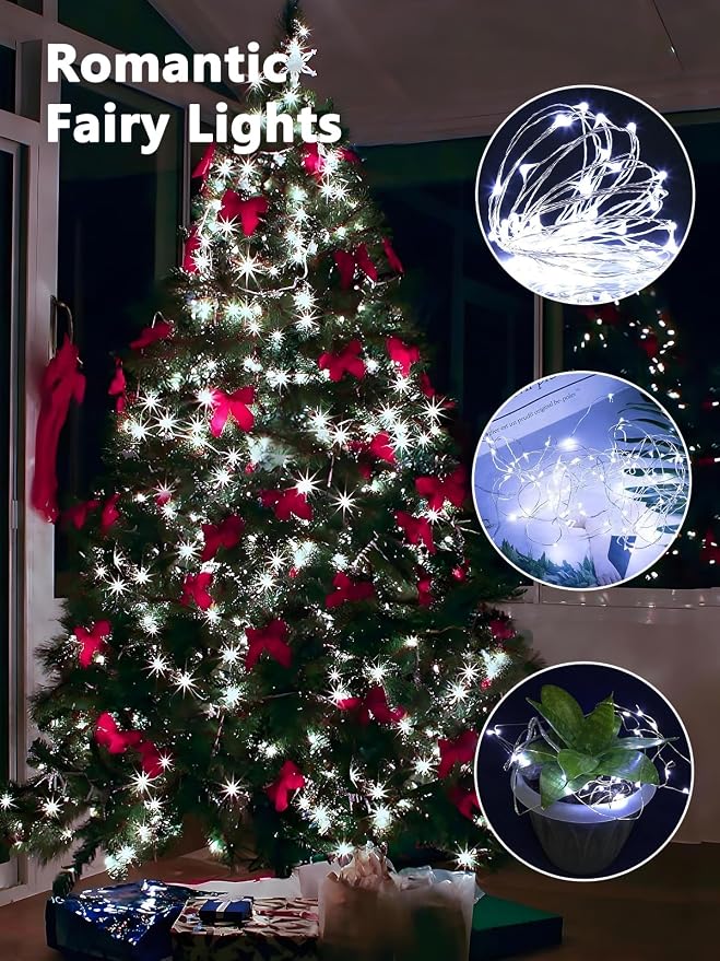 4 Pack Fairy Lights Battery Operated with Remote String Lights Cool White | Each 26FT 80LED, Waterproof Wire, 8 Modes & Timer, Cuttable Twinkle Lights for Christmas Tree Wreath Indoor Outdoor DIY Decor