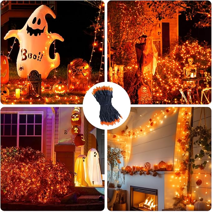 Orange Halloween String Lights, 2 Pack 98ft 150 Count String Lights, Plug-in Waterproof Fall Lights for Spooky Halloween Yard Party Decor (Orange, 150 Count - 2 Pack)