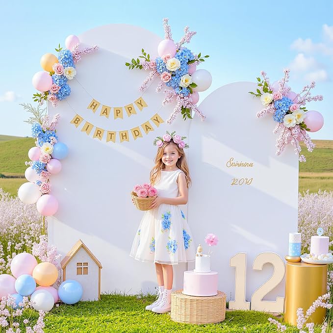 7.2FT 6FT Arch Backdrop Cover for Party, Set of 2 Stretchy Spandex Fitted Arch Stand Cover for Baby Shower, Birthday Wedding Decor, Chiara Backdrop Cover with Double-Sided Design(Silver, White)