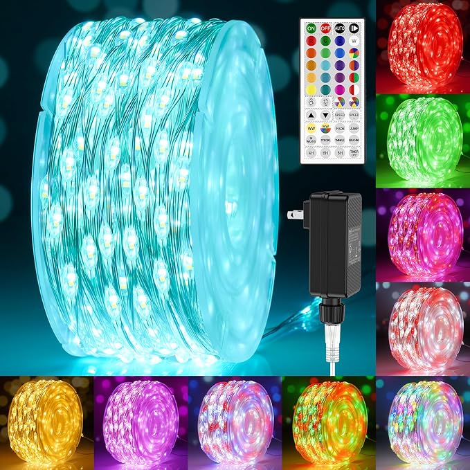 OMIKA Fairy Lights Plug in, 240 LED 80 FT Fairy Lights with Remote, 150 Lighting Modes String Lights Indoor, RGB Colors+Warm White Fairy Lights for Bedroom Party Outdoor Decor