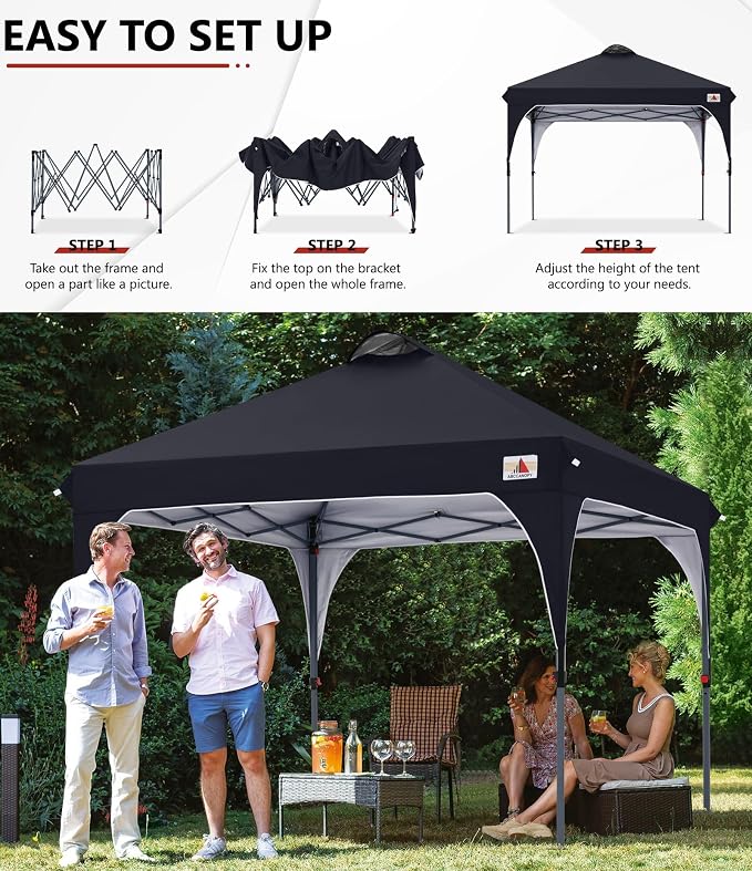 ABCCANOPY Outdoor Pop up Canopy Tent, 10x10 Instant Portable Canopy for Camping, Beach, Backyard, Dark Black