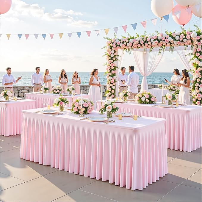 4 Pack Pink Table Cloth for 6 Foot Rectangle Tables Spandex Fitted Tablecloth 6ft Stretch Table Covers Skirt Pink Banquet Tablecloths Wrinkle Free Tablecloth for Party Wedding Birthday Event