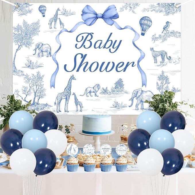 Blue Safari Baby Shower Decorations Safari Animals Theme Welcome Baby Banner Backdrop Cupcake Toppers Mom to Be Sash with Balloons Kit for Boys Baby Shower Gender Reveal Party Supplies