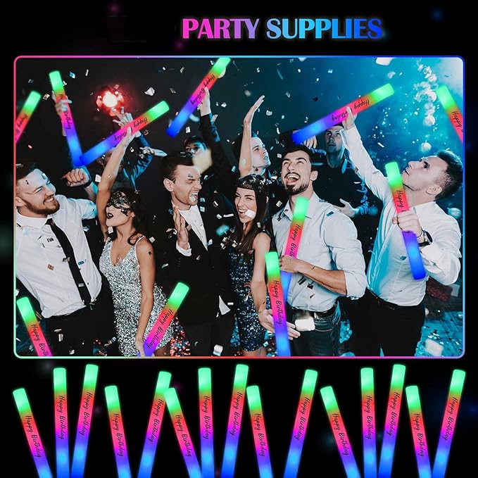 JellyArch 50 Pack Wedding Glow Sticks for Reception LED Foam Light up Sticks Light Stick Bulk with 3 Modes Colorful Flashing for Wedding Send Off Party Favors, Dance Floor, Birthday
