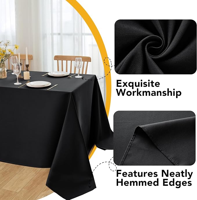 6-Pack Black Tablecloths for Rectangle Tables, 60 x 120 Inches, Stain-Resistant Polyester Fabric for 6 Foot Tables - Washable Table Covers for Weddings, Banquets, Birthday, Parties, Events