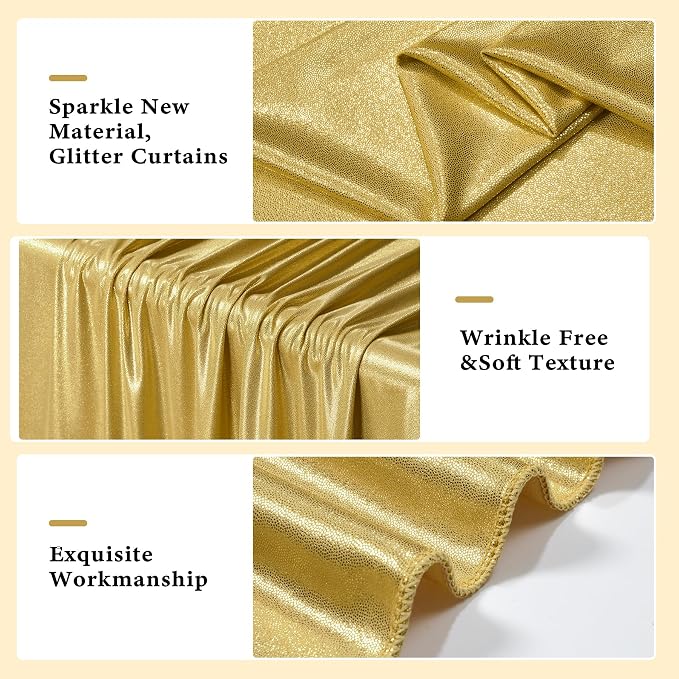 Outpain 30x10ft Gold Sequin Backdrop Curtains, Wrinkle Free Glitter Backdrop Drapes for Wedding Parties Photography Stage Decor, Non-Shedding 6 Panels Set (5x10ft Each)