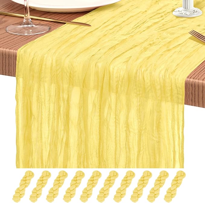 10 Pack Light Yellow Cheesecloth Table Runner 10FT Boho Gauze Cheese Cloth Table Runners Romantic Rustic Sheer Table Decorations for Wedding Party Baby Shower Birthday Holiday Home