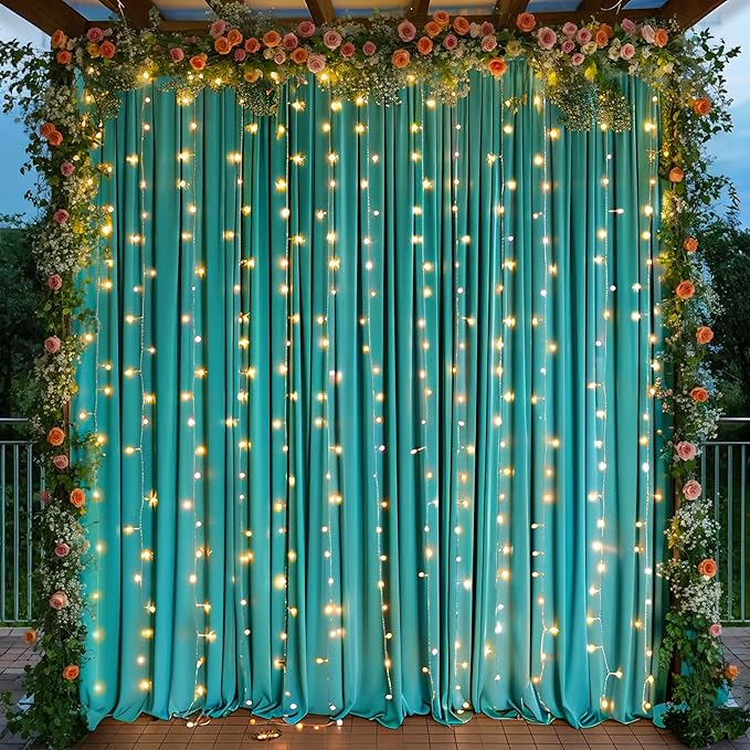 4 Panels Turquoise Backdrop Curtain for Parties Wrinkle Free Photo Backdrops Drapes Background Fabric Decoration for Baby Shower Wedding Birthday Party 20ft(W) x 10ft(H)