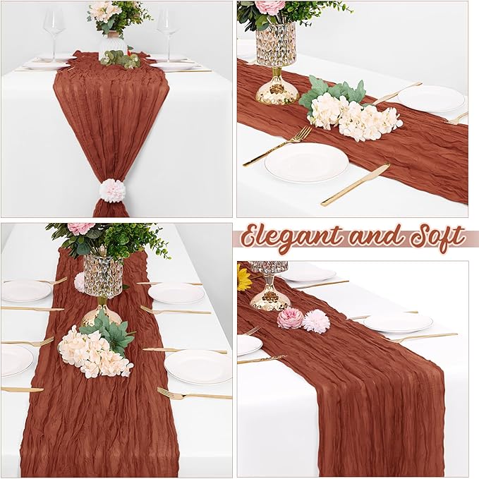 16 Pack Terracotta Cheesecloth Table Runners 20x120 Inch Gauze Table Runner Cheese Cloth 10FT Terracotta Table Runner Rustic Sheer Runner for Wedding Baby Shower Birthday Party Table Decor