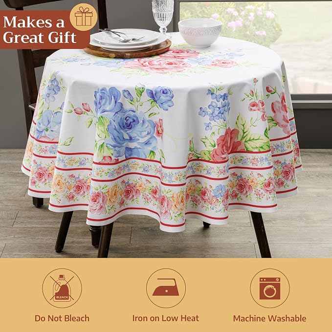 Maison d' Hermine Table Cloth Round Table 100% Cotton 69 Round Inches Tablecloth Reusable Decorative for Dining Kitchen Room Farmhouse Party Home Hotel Restaurant Spring Summer - Vintage Floral