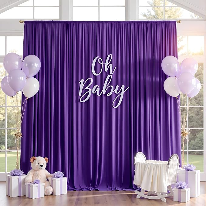 50ftx12ft Purple Backdrop Curtains for Wedding-Wrinkle Free Backdrops Curtain Drapes Fabric Decorations Photo Back Drop Cloth for Baby Shower Photography Stage Reception 10Panels 12ft(H) x 5ft(W)