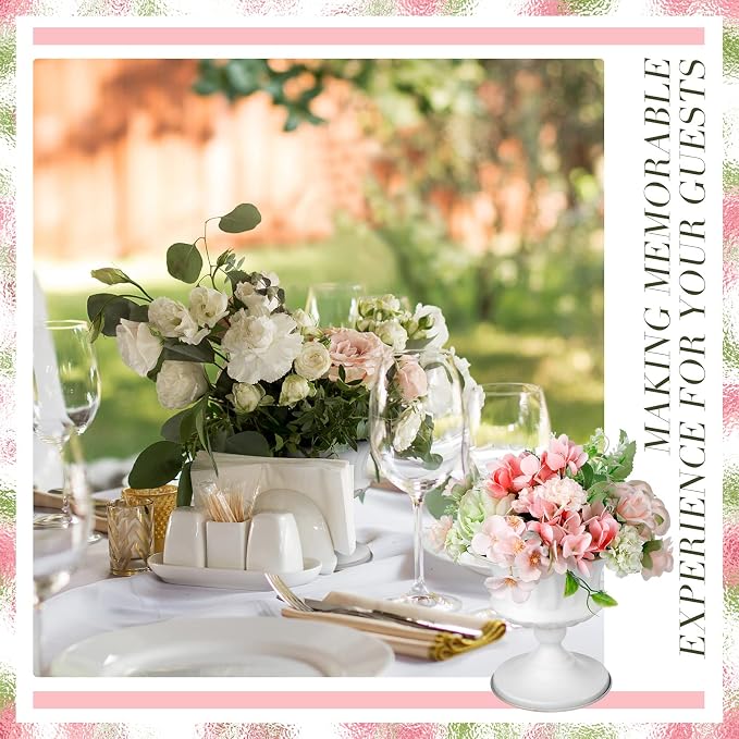 Gerrii 12 Pcs Vases for Centerpieces Metal Compote Vases Urn Planter Trumpet Flower Stand Small Pedestal Flowers for Wedding Table Reception Birthday Anniversary Ceremony Home Decor, 5.91 Inch(White)