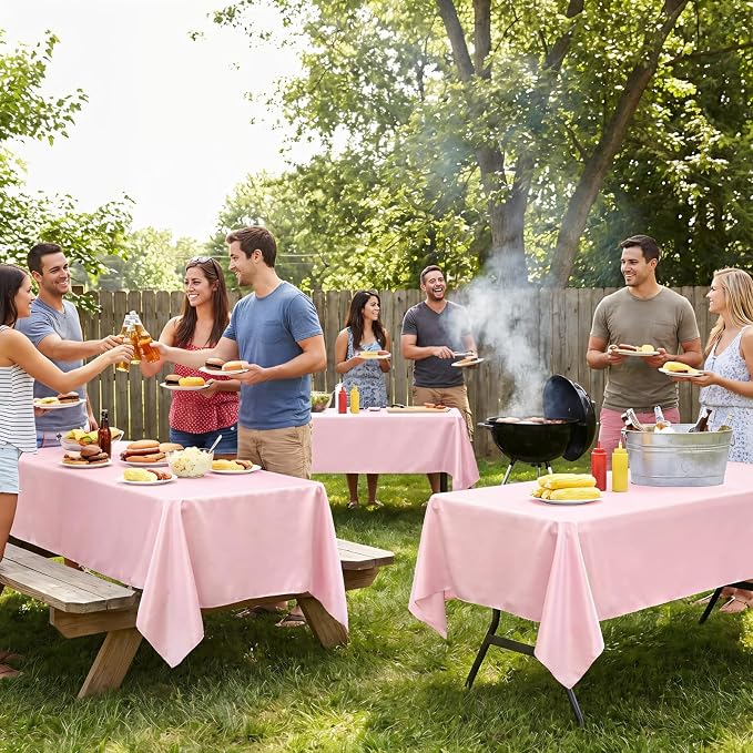 8 Packs Pink Tablecloth 60x126 Inch Rectangular Table Cloths for 8ft Rectangle Tables, Wrinkle Resistant Polyester Fabric Tablecloth Washable Table Covers for Wedding Party Buffet Dining