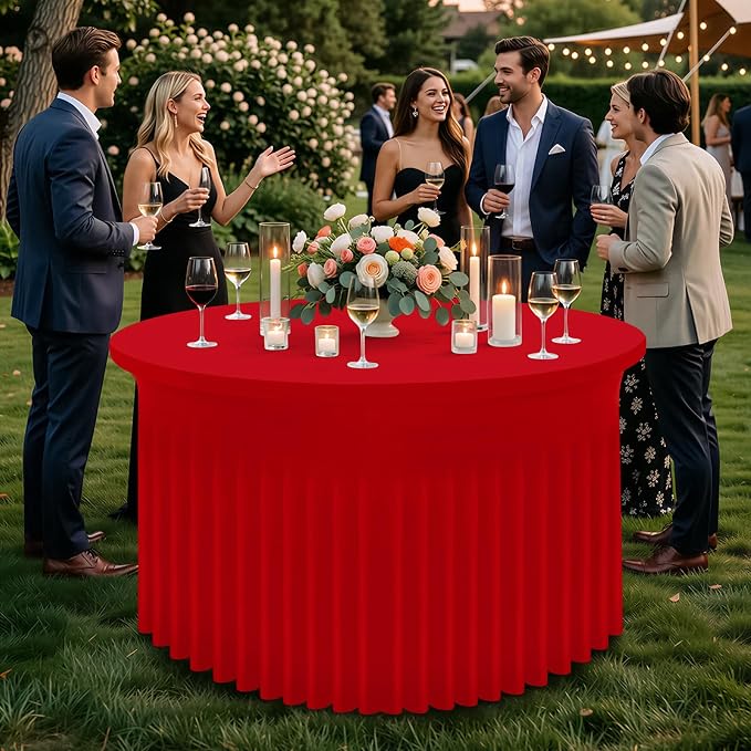 Smiry Round Spandex Tablecloth 2 Pack, Elastic Fitted Washable Tablecloths for 72 Round Tables, Waterpoof Stretch Table Cover Skirt for Outdoor, Wedding, Banquet & Parties, Red