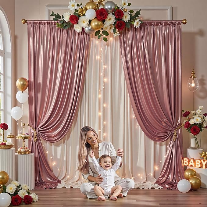10x10FT Rose Gold Sequin Backdrop Curtain for Party - 2 Panels 5x10FT Wrinkle-Free Shimmer Drapes for Birthday, Wedding, Christmas, Decorations & Photography