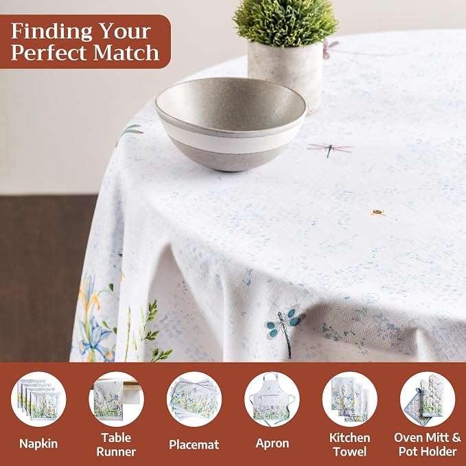 Maison d' Hermine Table Cloth Round Table 100% Cotton 69 Round Inches Tablecloth Reusable Decorative for Dining Kitchen Room Farmhouse Party Home Hotel Restaurant Spring Summer - Fleurs De Mai