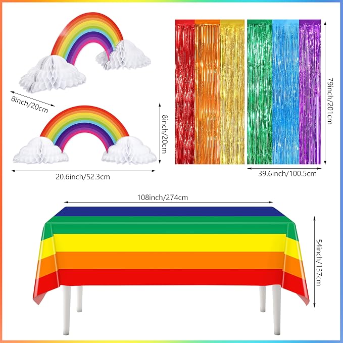 THAWAY Rainbow Birthday Decorations, 104Pcs Colorful Birthday Party Decorations for Boys and Girls, Rainbow Party Supplies Colorful Streamers Party Decors Set, Birthday Party Backdrop