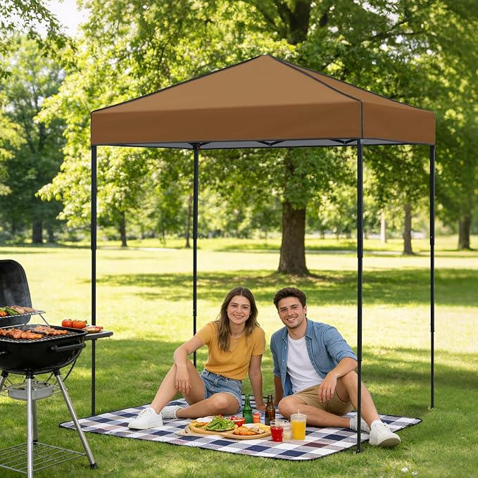 6x4 Pop Up Canopy Tent, Instant Portable Beach Canopy, Outdoor Tent with Carry Bag for Camping, Sports, Tailgating, Events, Khaki