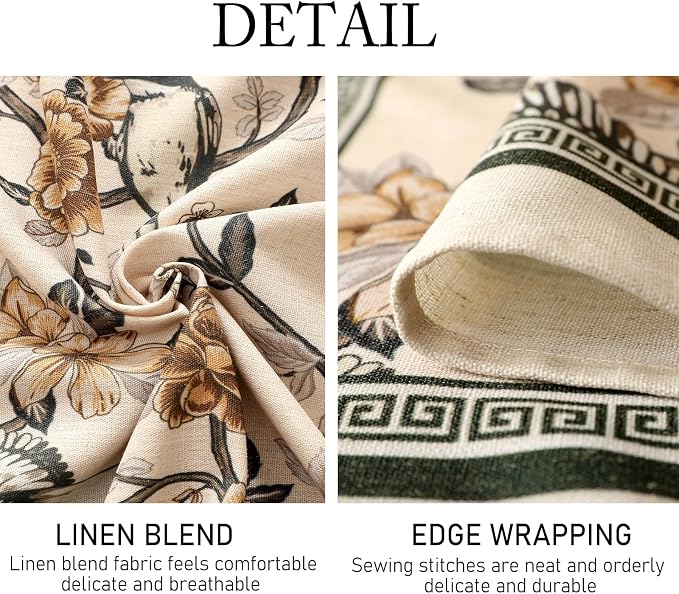 ISAENNE Designer Vintage Linen Square Small Tablecloth,55"x55"-Murad A | French Elegant Floral and Bird Pattern Beautiful Small Durable Table Cloth for Dining Tea Party Kitchen Thanksgiving,Decor