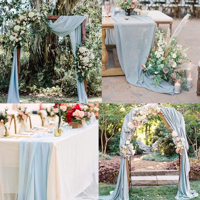 Fivenl 12 Pack Chiffon Table Runner - 27 x 120 Inches Sheer, Romantic for Wedding, Birthday, Party & Shower Decoration (Light Blue)