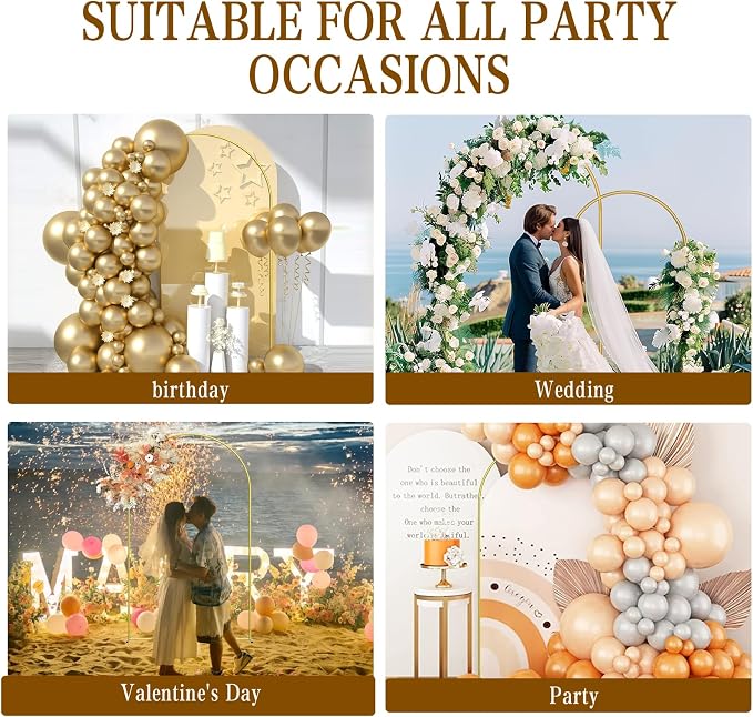 3 Pack Wedding Arch Backdrop Stand, Gold Metal Balloon Arch Stand Set of 3 (7.2FT, 6.6FT, 6FT), Upgraded Pre-Attached Parts Design Arched Frame Decoration for Wedding, Birthday, Baby Shower, Party
