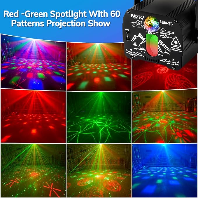 Disco Ball Party Lights, 2-in-1 Sound Activated DJ Stage Strobe Light with Remote Control, High-Performance Pattern Projector & Ideal for Dance, Club Birthday Gift, Christmas Halloween Home Decor (R7)