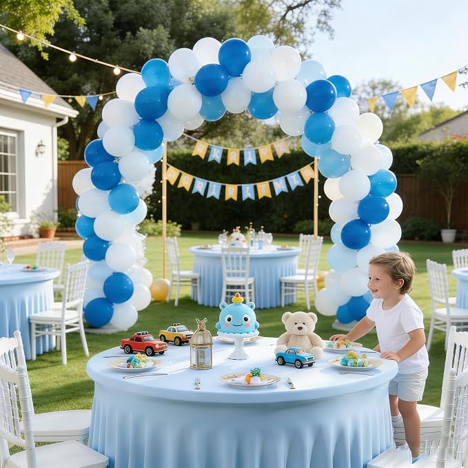 2 Pack Baby Blue 72 inch Round Spandex Tablecloth, Washable Stretchy Fitted 6FT Round Tables,Elastic Edge with Skirt, Wrinkle-Free Table Cloths for Wedding Banquet Party Birthday Buffet
