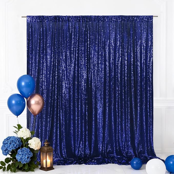 Eternal Beauty Navy Blue Sequin Backdrop, 4x7 Ft Glitter Background Curtains for Shimmer Photography Party Wedding Birthday Independence Day Back Drop Decor