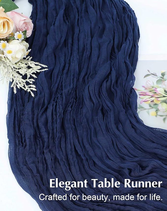 Navy Blue Cheesecloth Table Runner 21x120 Inch Gauze Table Runners Reusable Polyester 10ft Boho Rustic Cheese Cloth Table Runner for Wedding Party Baby Shower Birthday
