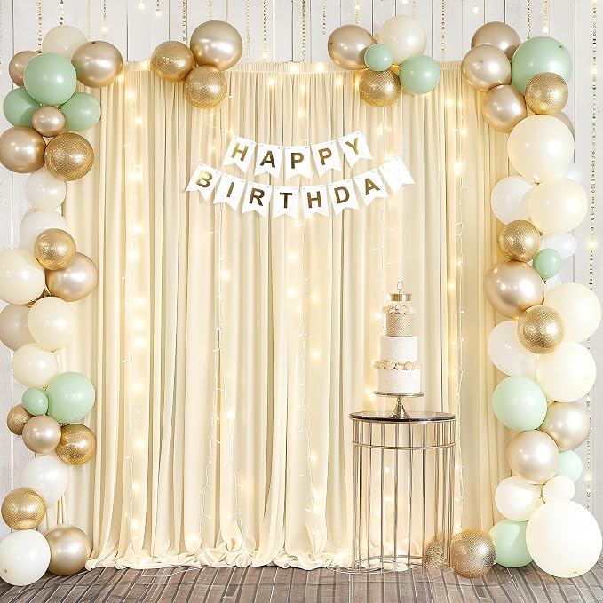 20x10FT Light Champagne Backdrop Curtains with Lights for Parties,Wrinkle Free Wedding Photo Backdrop Curtains for Baby Shower Birthday Ceremony Reception Home Party Decorations-5ft x 10ft,4 Panels