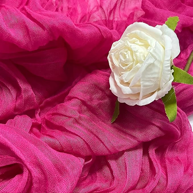 3 Pack Hot Pink Valentine's Day Cheesecloth Table Runner-13.3ft Pink Gauze Table Runner Sheer 160in Long Cheese Cloth Runner- Hot Pink Table Decoration for for Wedding, Birthday, Bridal Baby Shower