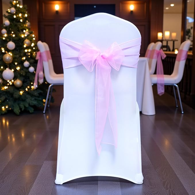 MDS® Pack of 250 Organza Chair Sashes for Wedding Decoration, Reusable Sheer Chair Bows for Banquet Chair Cover, Reception, Bridal Shower, Baby Shower, Birthday Party & Special Events - Pink