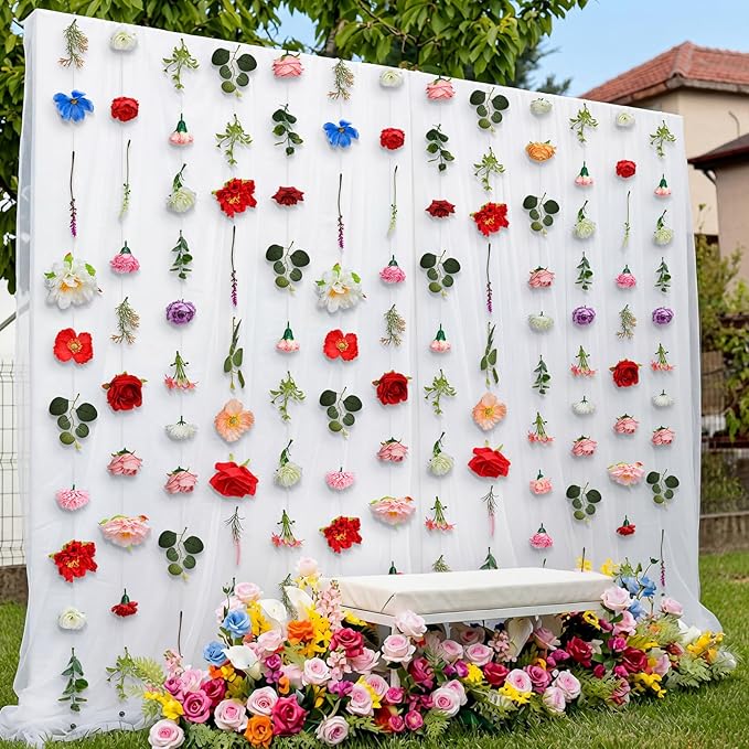 Suncalla 12 Pcs 70.8 ft Wildflower Garland Pre Strung Artificial Hanging Flower Vine Backdrop Decor from Ceiling Floating Silk Floral Garland for Garden Wedding Bridal Shower(Floral,Multicolor)