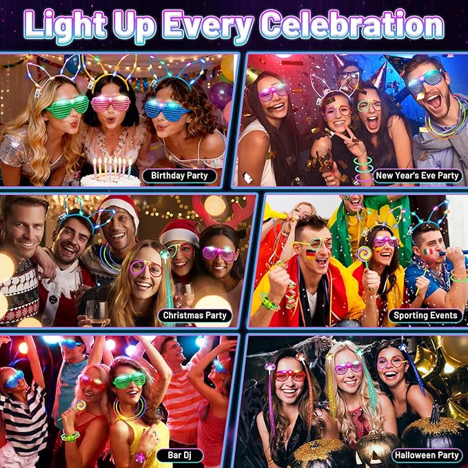 276 PCS Glow in the Dark Party Supplies, Light Up Party Favors ,Neon Glow Party Supplies with Glow Sticks, Light Up Glasses, Headband, Finger Lights, Bracelet, LED Hair Clips