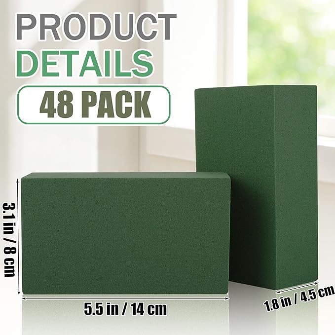 Hahood 48 Packs Floral Foam Blocks Wet & Dry Floral Foam Bricks 5.5x3.1x1.8 Inch Flower Arranging Kit for Fresh and Artificial Flowers Florist Foam Blocks for Wedding Home Decor