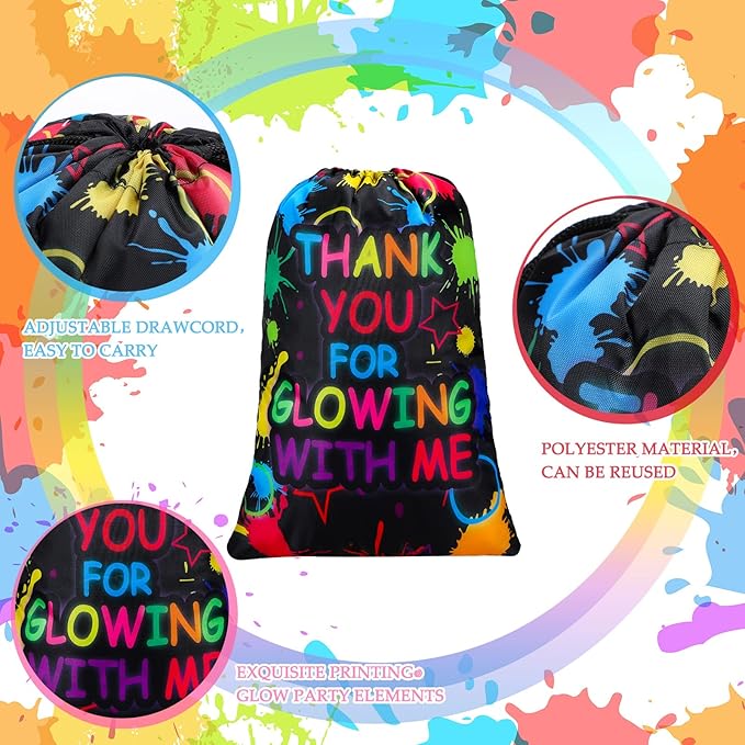 Sadnyy 36 Pieces Let's Glow Drawstring Bags Bulk Glow in The Dark Party Supplies Favor Gift Bag Neon Pouch for Goodie Retro 80s 90s