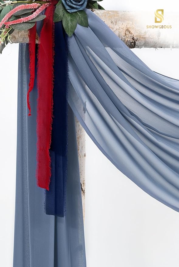 Wedding Arch Draping Fabric,2 Panels 28" x18ft Dusty Blue Wedding Arch Drapes for Ceremony Sheer Chiffon Fabric Drapes Arbor Drapery Decorations for Reception Party