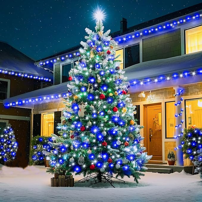 KNONEW 403FT 1000 LED Christmas Lights Outdoor String Light with 8 Modes and Timer Memory Waterproof Fairy Lights Decorations for Xmas Tree Yard Wedding Backdrop Decor(Blue and White)