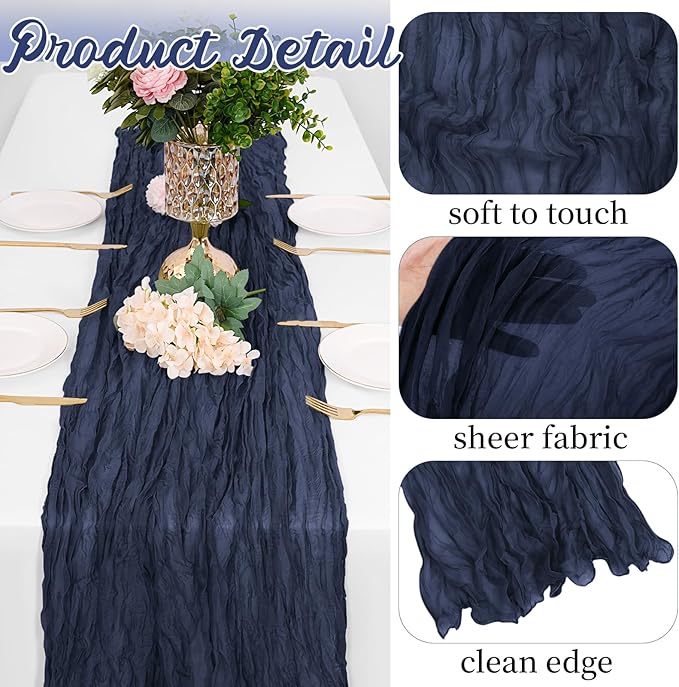 16 Pack Navy Blue Cheesecloth Table Runners 20x120 Inch Gauze Table Runner Cheese Cloth 10FT Blue Table Runner Rustic Sheer Runner for Wedding Baby Shower Birthday Party Table Decor