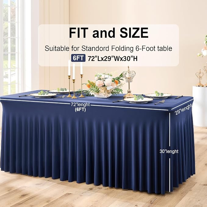 Outpain 6ft Spandex Table Cloth for Standard Folding Tables-4Pack Navy Blue Table Cloth Table Protector for Party, Wedding, Cocktail, Banquet, Festival