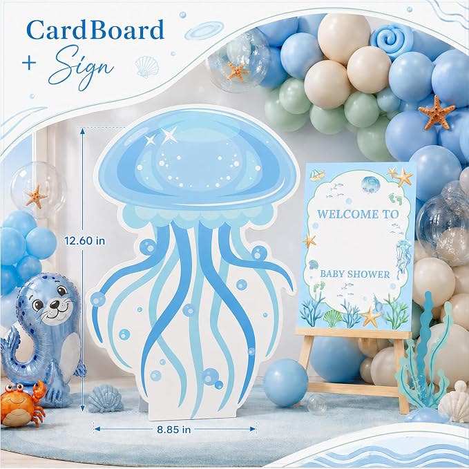 Under the Sea Baby Shower Decorations, All-in-One Sea You Soon Baby Shower Boy Party Decoration Kit with Balloon Arch Backdrop for Summer UnderWater Ocean Animal Theme Baby Shower Decorations Boys