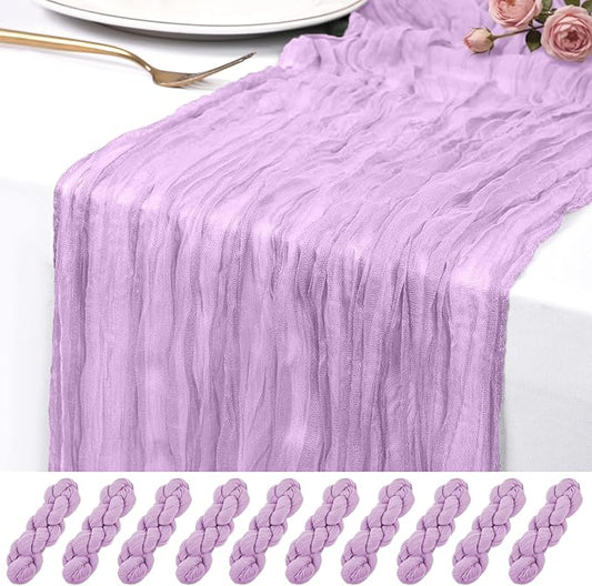 10 Pack Lavender Cheesecloth Table Runner 17x108 Inch Semi Sheer Boho Rustic Gauze Cheese Cloth Table Runners for Wedding Party Birthday Baby Shower Home Décor