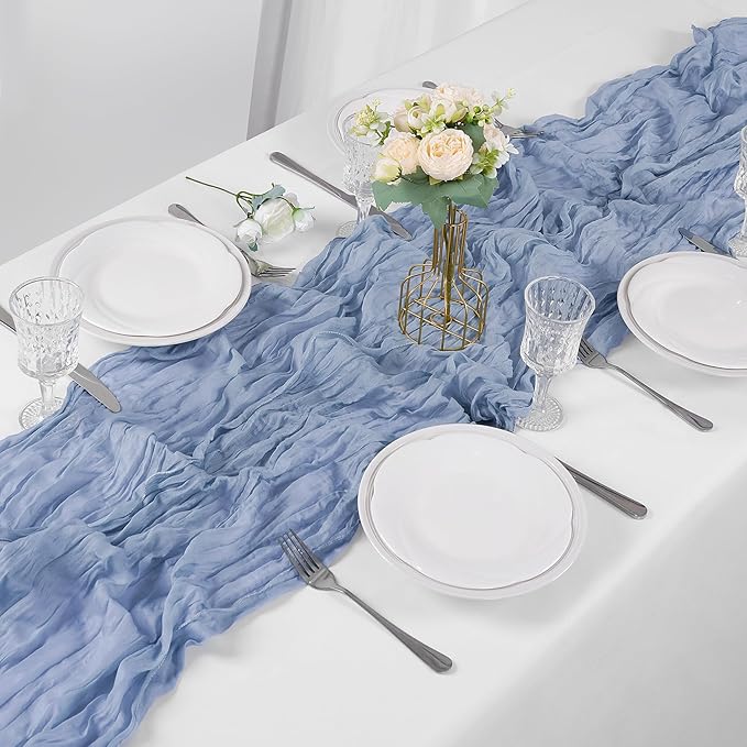 30 Pieces Dusty Blue Cheesecloth Table Runner, 17x108 Inch Long Boho Gauze Table Runner Rustic Decorations for Wedding Birthday Holiday Party Baby Shower Table Decor