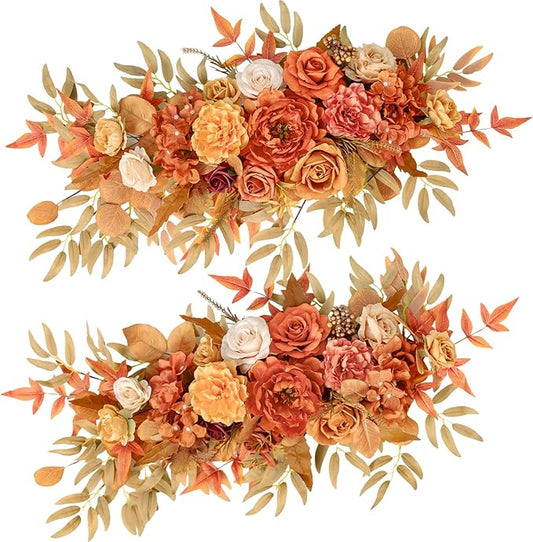 TINGE TIME Maple Red Flower Garlands, 2 PCS Artificial Eucalyptus Arch Flowers, Handcraft Artificial Rose Garlands for Arch Wedding Sweetheart Table Ceremony Backdrop Fall Decorations for Home