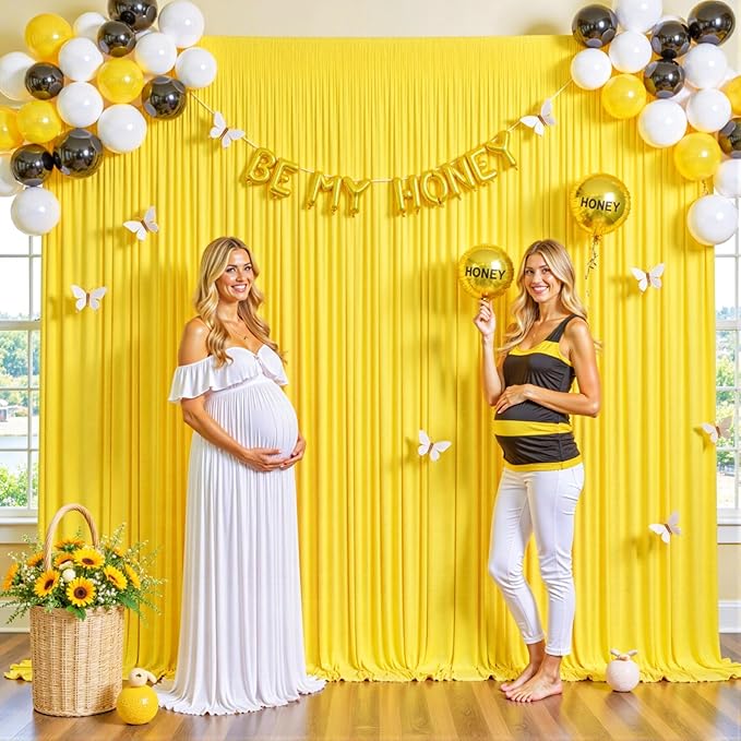 10 Panels Yellow Backdrop Curtain for Parties Wrinkle Free Lemon Yellow Photo Curtains Backdrop Drapes Fabric Decoration for Birthday Party Wedding Baby Shower 50ft(W) x 10ft(H)